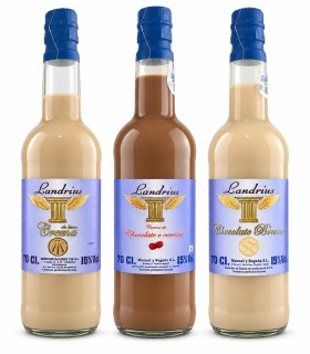 Pack Landrius con crema de orujo, crema de chocolate blanco y crema de chocolate y cereza